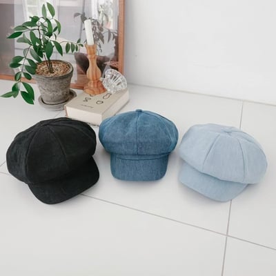 韓國UNI復古丹寧牛仔大帽沿報童帽6