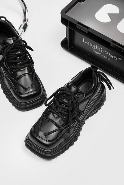 韓國 AL | 小眾原創方頭雙繩編織情侶厚底皮鞋11