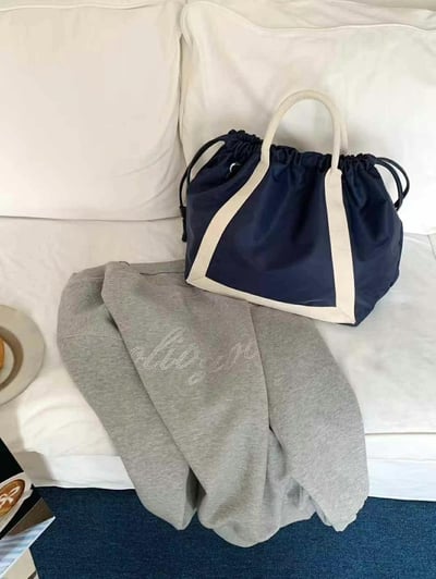 韓國TRO 文青通勤抽繩尼龍手提側背托特包9