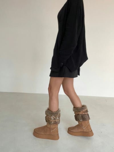 韓國PLA愛斯基摩皮帶外翻絨毛長筒雪靴9