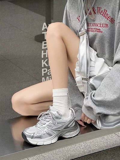 韓國 RU 纖網漸層銀系透氣老爹鞋2