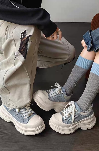 韓國 AL 六公分弧刀牛仔單寧厚底板鞋 (男女)2