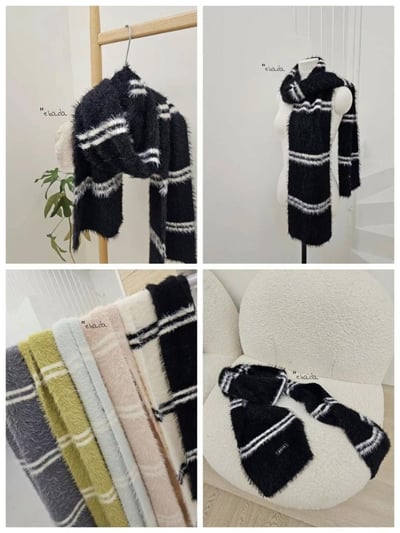 正韓EBA條紋絨毛針織圍巾4