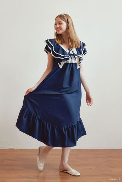 韓國 LUNA 歐風浪漫蛋糕荷葉魚尾長裙洋裝睡衣4