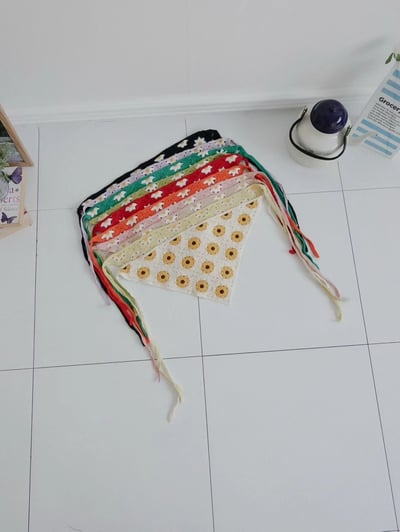 韓國UNI繽紛初春小花手繡綁繩頭巾7