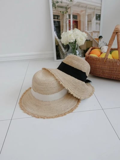 韓國 UNI 初夏不收邊蝴蝶結圓形帽草帽4