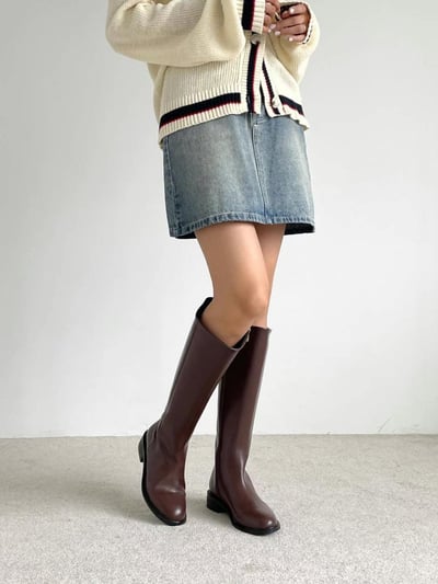 韓國ELF基本款 全素低跟剪頭長靴1