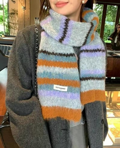 正韓EBA學院風撞色條紋圍巾 ( 8%羊毛 )7