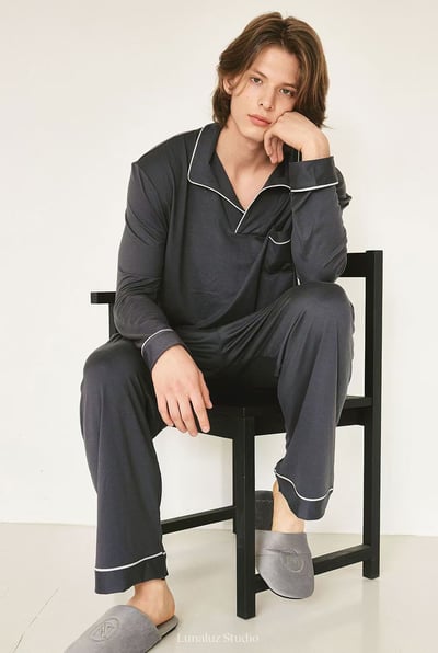 韓國 LUNA 韓系簡約男生長袖情侶套裝睡衣3