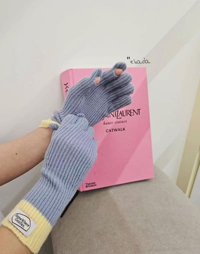 正韓糖果拼色標籤手套(現貨)2