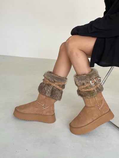 韓國PLA愛斯基摩皮帶外翻絨毛長筒雪靴4