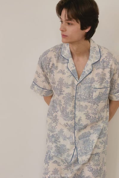 韓國 LUNA 南洋度假蕾絲兩件式短褲男生睡衣2