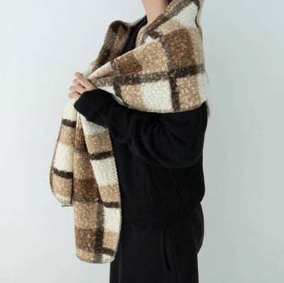 正韓EBA泰迪絨毛格紋圍巾3