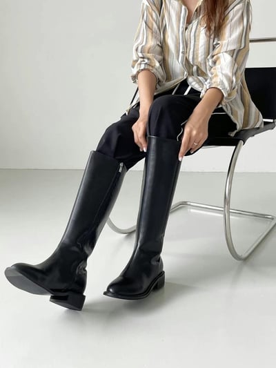 韓國ELF基本款 全素低跟剪頭長靴6