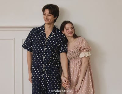 韓國 LUNA 法式點點公主袖男女情侶睡衣8