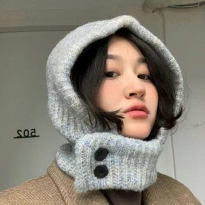 正韓EBA純色針織連帽圍巾1