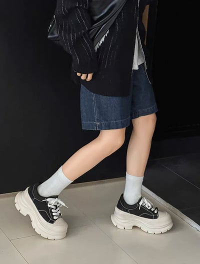 韓國 AL 6.5CM 弧刀熊貓厚底板鞋 (男女)13