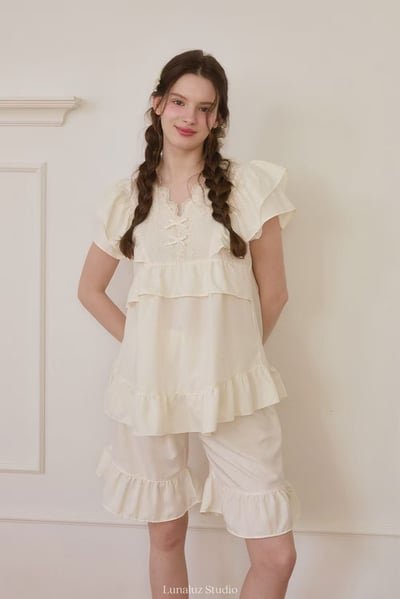 韓國 LUNA 法式浪漫荷葉短褲套裝睡衣4