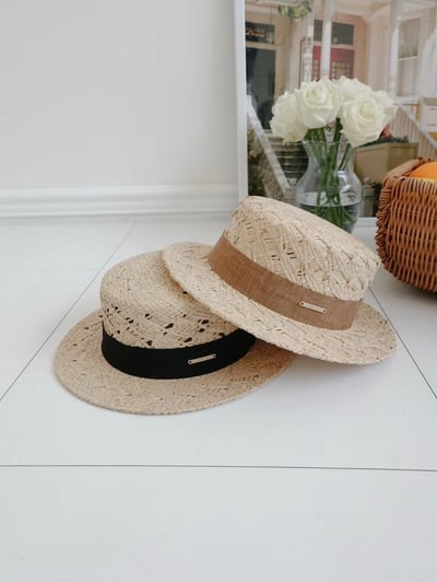 韓國 UNI 初夏俐落圓形帽平頂草帽3