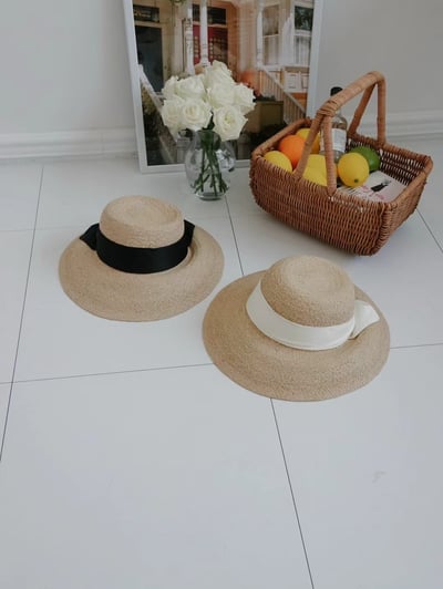 韓國 UNI 法式真絲蝴蝶結圓形帽草帽4