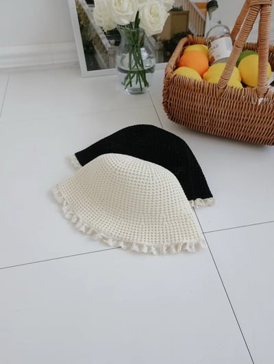 韓國 UNI 度假素色編織流蘇防曬盆帽漁夫帽7