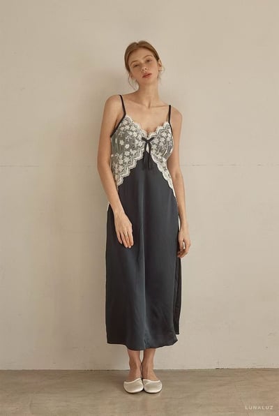 韓國 LUNA 法式浪漫清透蕾絲長裙洋裝睡衣6