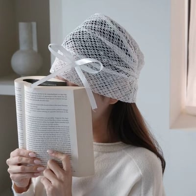 韓國UNI法式蕾絲蝴蝶結鏤空鐘型帽1