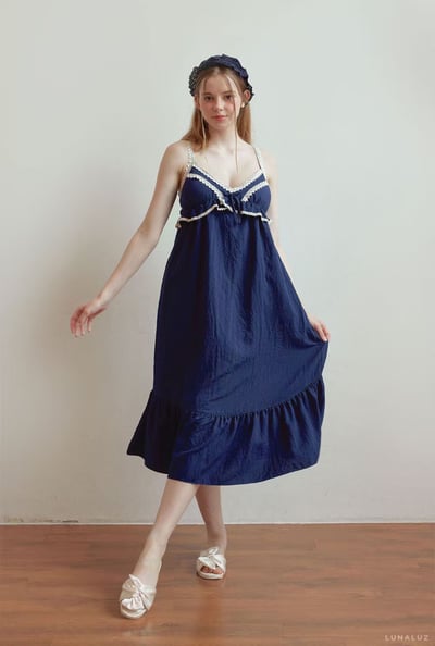 韓國 LUNA 歐風蕾絲海洋魚尾長裙洋裝睡衣9