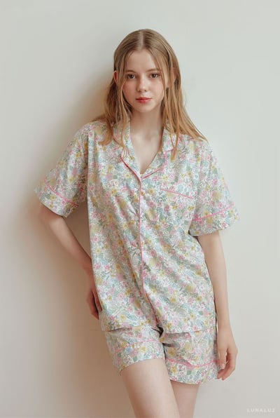 韓國 LUNA 歐風小清新碎花兩件式短褲睡衣8