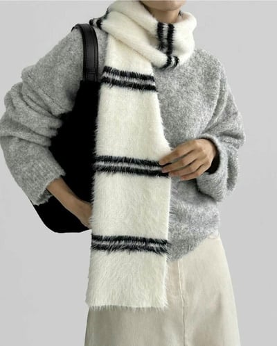 正韓EBA條紋絨毛針織圍巾2