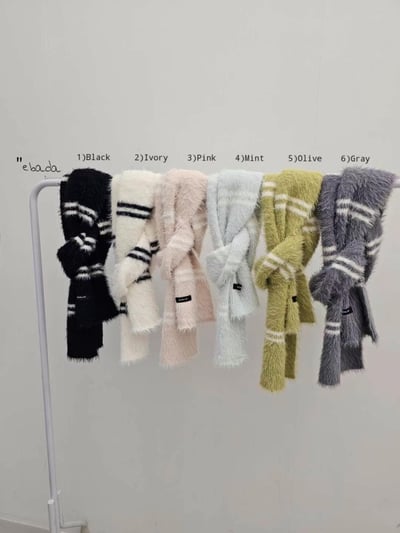正韓EBA條紋絨毛針織圍巾10