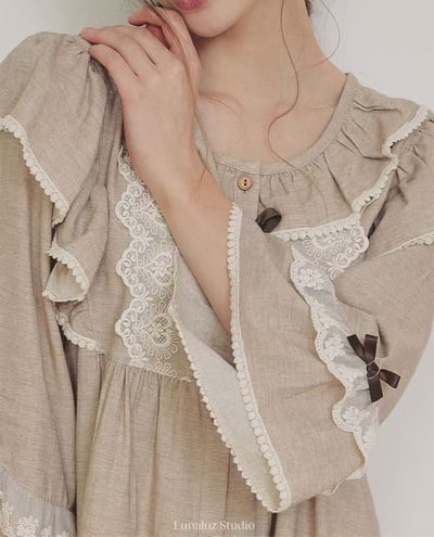 韓國 LUNA 歐式貴族典雅荷葉長裙洋裝睡衣9