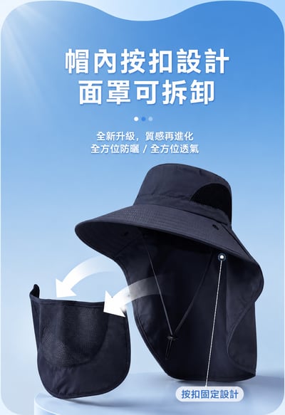 防曬護頸遮陽帽｜戶外釣魚／登山／露營透氣漁夫帽｜防風大帽簷6