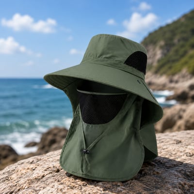 防曬護頸遮陽帽｜戶外釣魚／登山／露營透氣漁夫帽｜防風大帽簷17