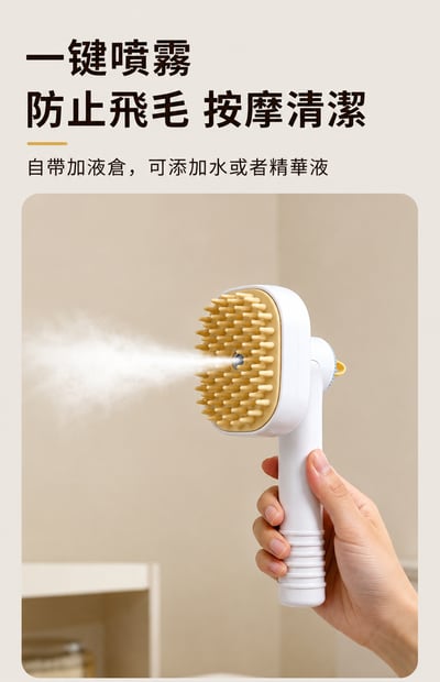 寵物噴霧按摩梳｜貓狗專用清潔梳｜長柄防靜電去浮毛梳｜寵物美容梳毛神器2