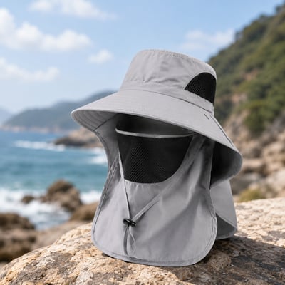 防曬護頸遮陽帽｜戶外釣魚／登山／露營透氣漁夫帽｜防風大帽簷13