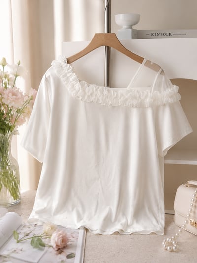 奶霜荷葉透紗TEE3