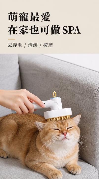 寵物噴霧按摩梳｜貓狗專用清潔梳｜長柄防靜電去浮毛梳｜寵物美容梳毛神器5