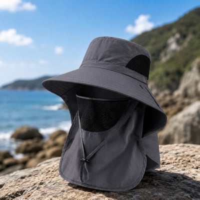 防曬護頸遮陽帽｜戶外釣魚／登山／露營透氣漁夫帽｜防風大帽簷15
