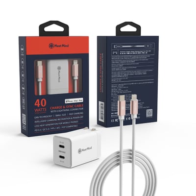 (5折福利品出清) 簡約系列 Simple 雙PD 40W USB-C to Lightning MFI 1.2M 快速充電組 (2孔2C)2
