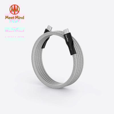 O-MagCables Type-C to Type-C 60W 磁性快收納充電傳輸線-銀色1