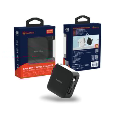 45W-GaN氮化鎵自帶70cm伸縮線充電器 (1C孔+1C自帶線)1