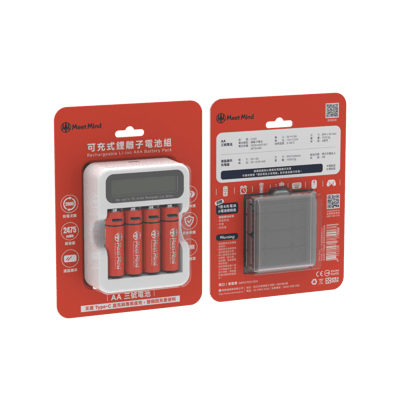 福利品｜AA 3號二合一充電式鋰電池4入組｜液晶顯示快充充電器 附收納盒1