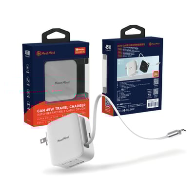 45W-GaN氮化鎵自帶70cm伸縮線充電器 (1C孔+1C自帶線)2