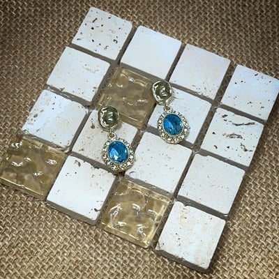 【 淳飾 】銀針｜橢圓藍水晶鋯石鑲邊 121619303