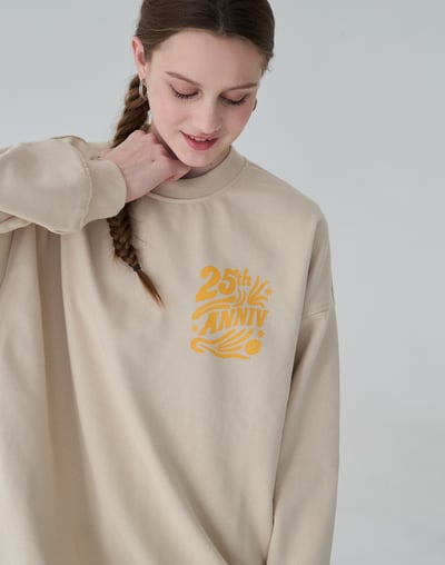 Haolang 中性厚磅落肩大學T米杏色3