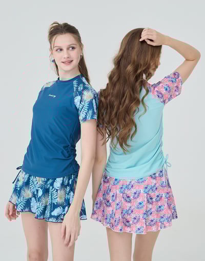 Haolang 珊瑚粉葉兩件式短袖泳衣5