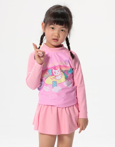 Haolang 粉紅天空女童長袖泳衣(整套)1