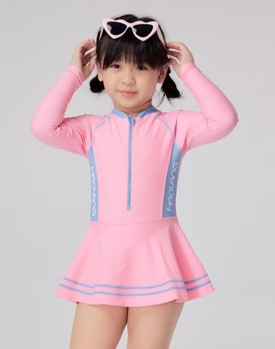 Haolang 櫻粉花瓣女童連身裙泳裝1
