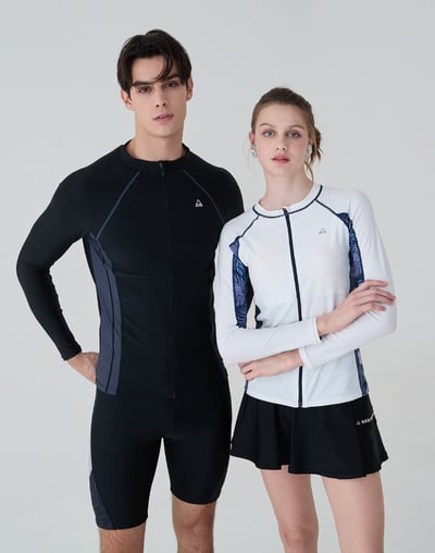 Haolang 晨霧白花葉長袖拉鍊泳衣7